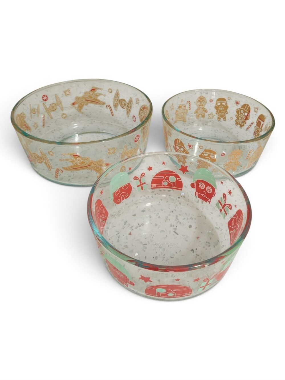 Pyrex Star Wars Christmas Glass Food Storage Bowls 3 Set
